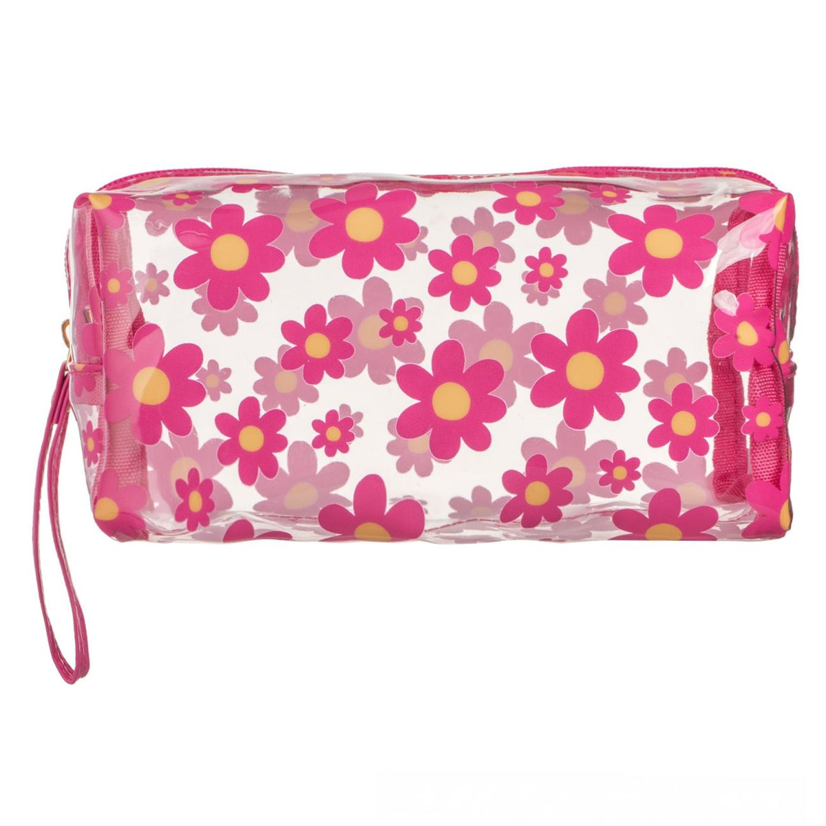 Portfard de vara transparent fucsia cu model margarete 19x10.5x10.5cm