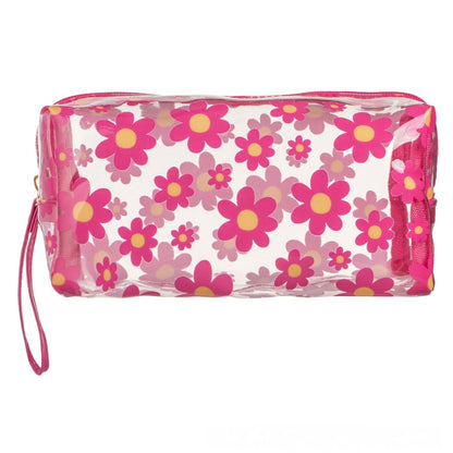 Portfard de vara transparent fucsia cu model margarete 19x10.5x10.5cm