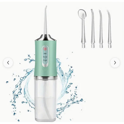 Irigator Oral Portabil pentru dus bucal, 4 Capete, 3 trepte de viteza, Curatare 360°, Rezervor 230 ml, Waterproof, Verde