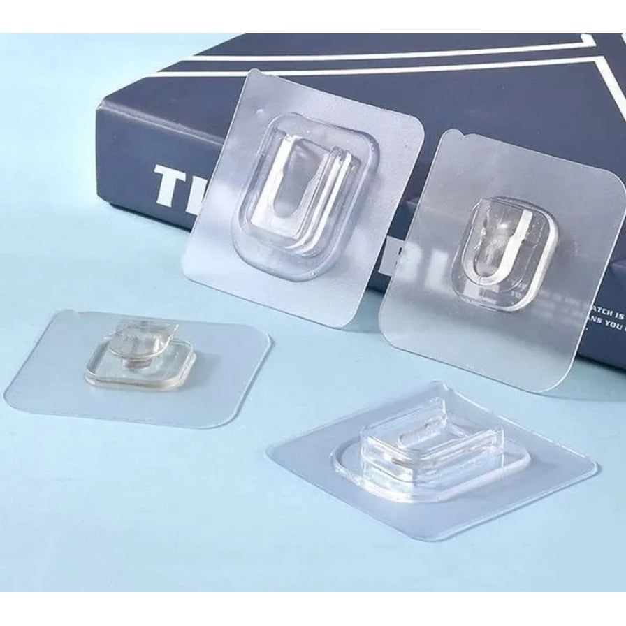 Set 10 suporturi duble de fixare obiecte, autoadezive, 5.7 x 5.7 cm, transparente