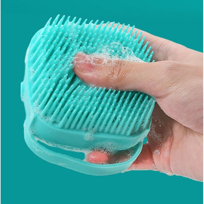 Burete din Silicon Soft pentru Curatare Corporala, Capilara, Rezervor 80ml pentru Sampon, Gel de Dus, 8.5 x 8 x 5.5 cm, Bleu