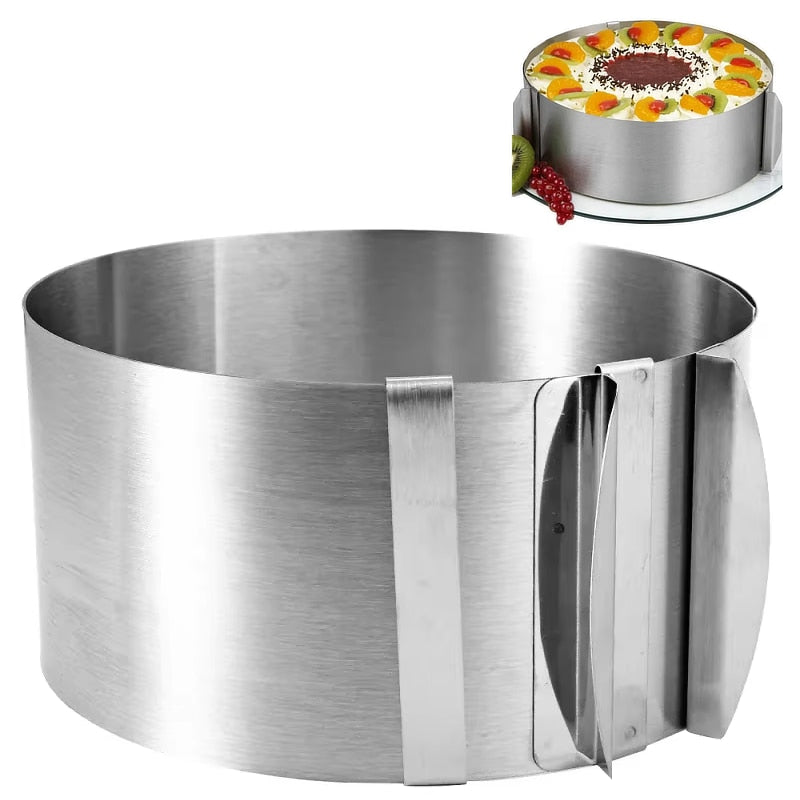 Inel reglabil pentru tort, otel inoxidabil, diametru reglabil 16-30 cm, inaltime 15 cm, argintiu