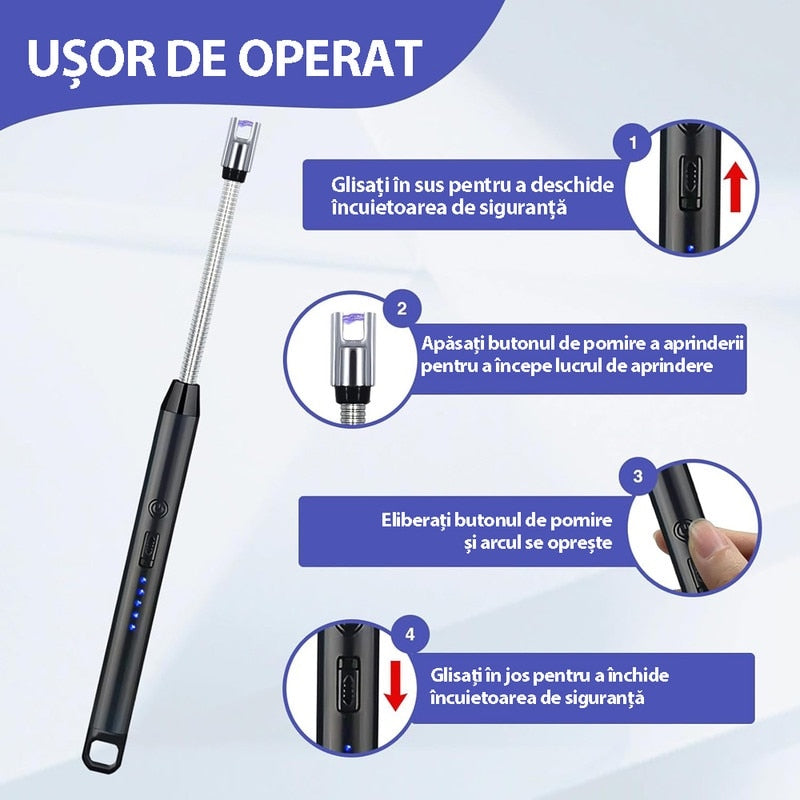 Bricheta electrica reincarcabila, rotativa 360°, anti-vant, afisaj LED, negru, 1.5x25cm