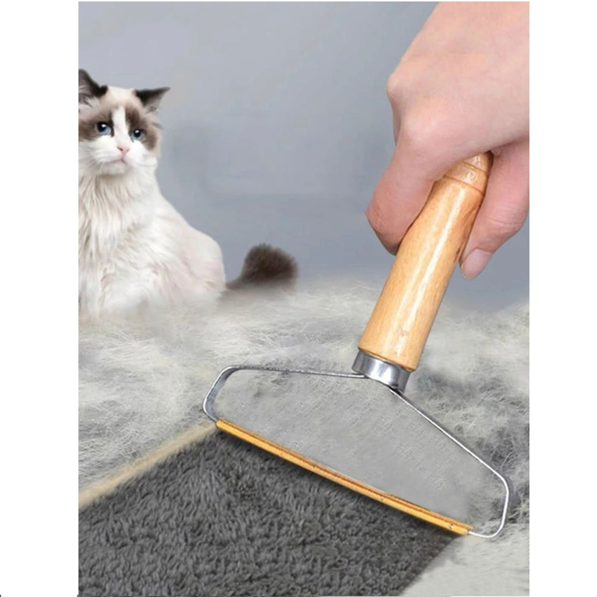 Perie reutilizabila cu zimti, pentru indepartarea parului de animale si scamele, Maner de lemn, Maro