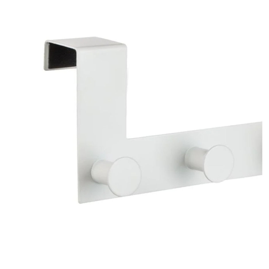 Cuier cu fixare pentru usa, cu 5 carlige, metalic, alb, 53x4x10.5cm