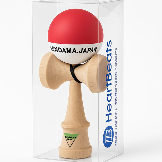 Kendama profesionala, 18 cm, rosu cu alb, Material lemn, Pentru copii