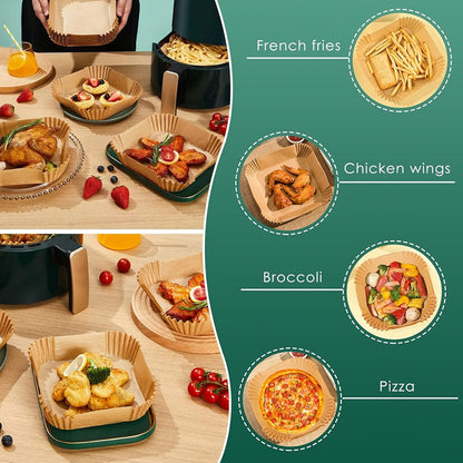 Set 100 hartie de copt pentru Air Fryer, 20cm×20cm×4.5cm, Maro