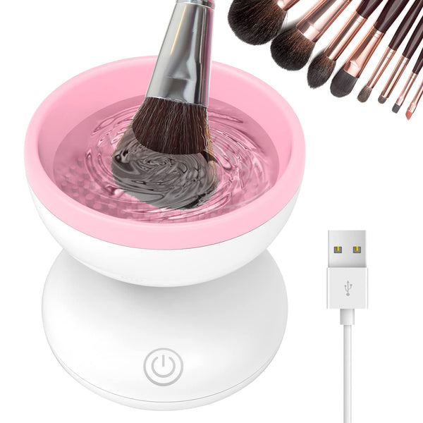 Aparat de curatat pensule de machiaj, incarcare USB, roz/alb