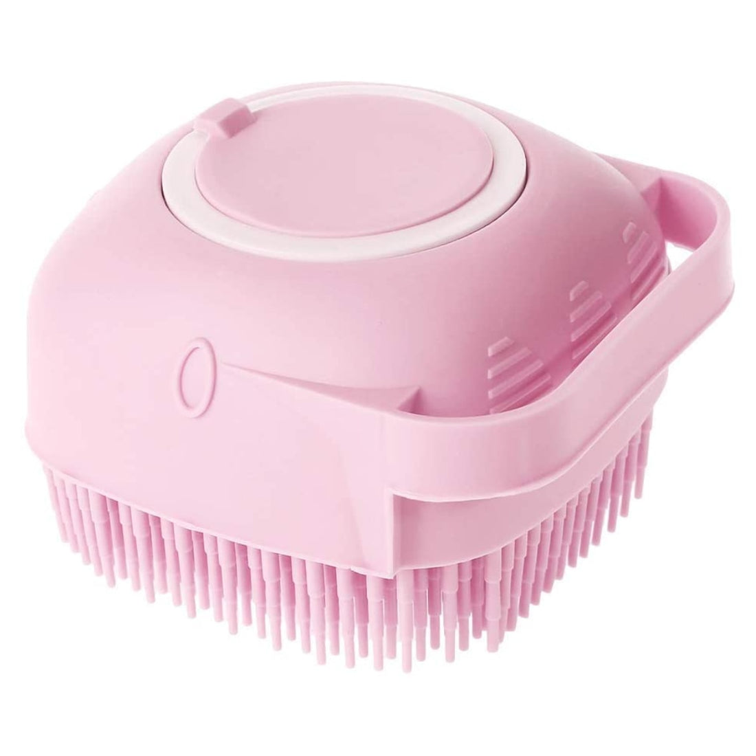 Burete din Silicon Soft pentru Curatare Corporala, Capilara, Rezervor 80ml pentru Sampon, Gel de Dus, 8.5 x 8 x 5.5 cm, Roz