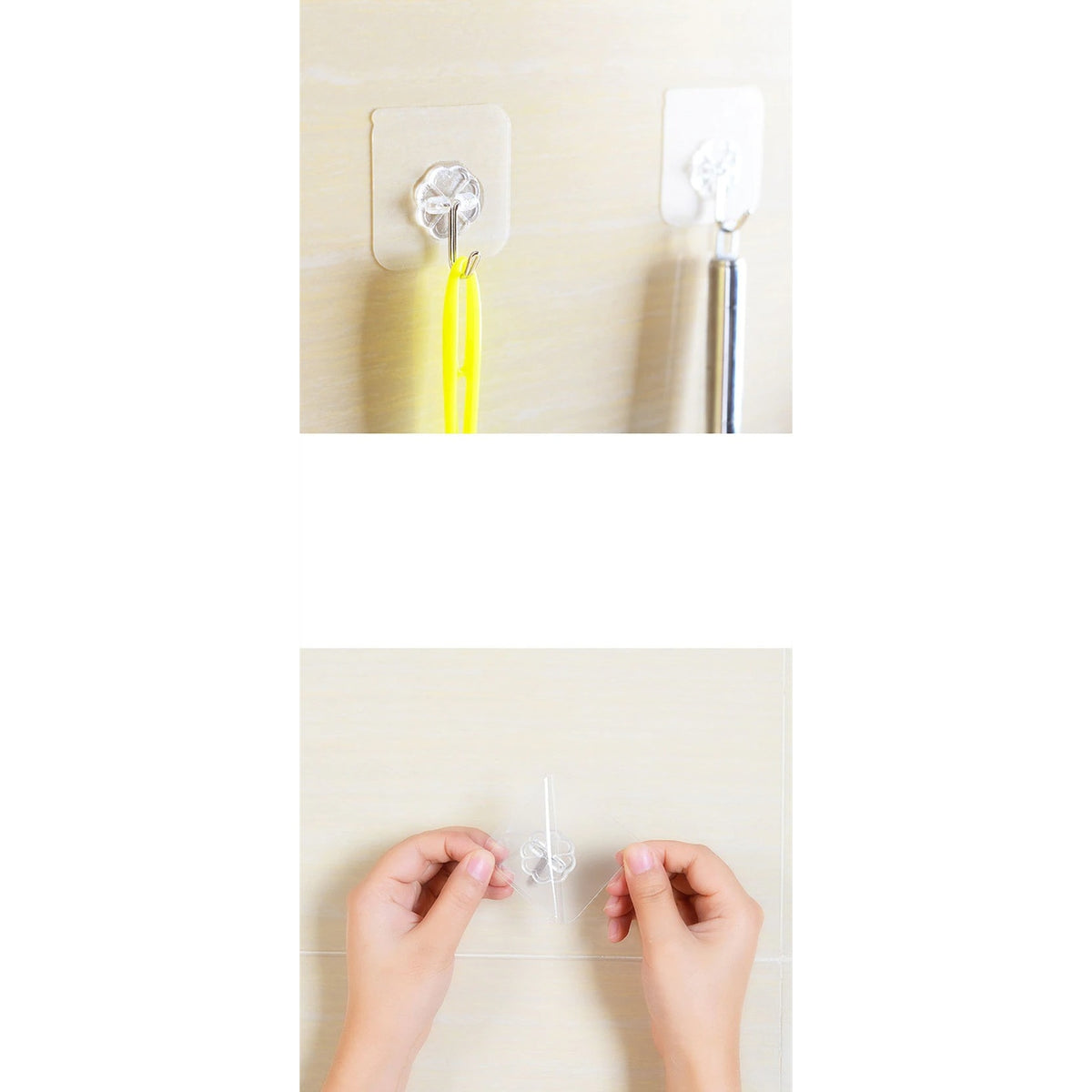 Set 3 Cuiere cu adeziv super rezistent, suport baie, suport prosop/halat, 3 agatatori cuier autoadeziv, transparent