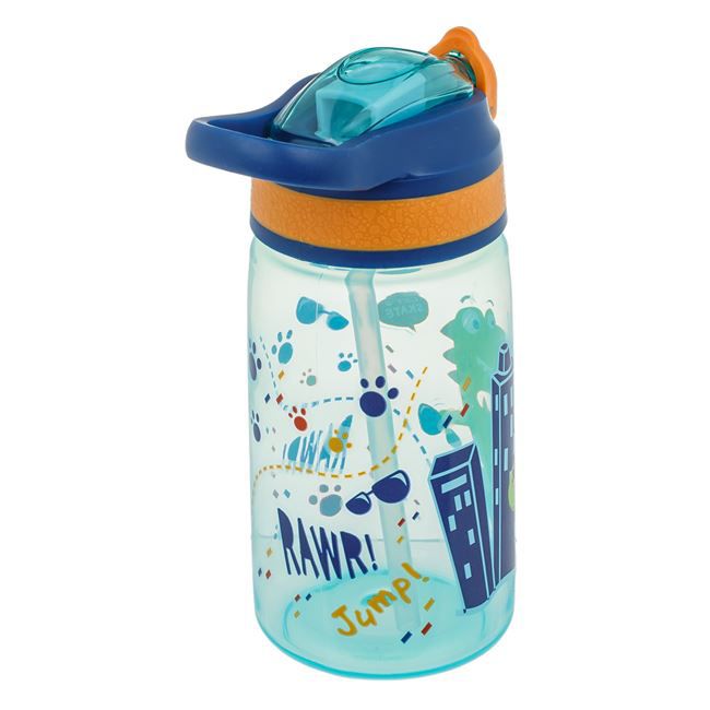 Sticla de apa copii, Cu pai si maner, 500 ml, Dinozaur, Pop Up, Pentru Scoala si Gradinita