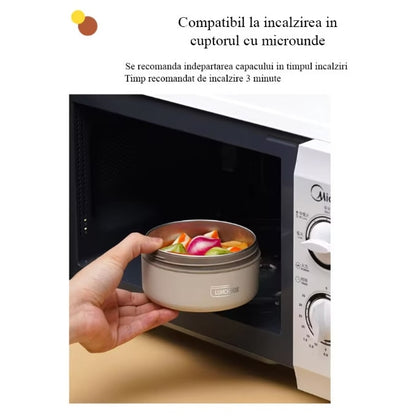 Set 3 caserole termice si geanta transport termica, inox, cu tacamuri, 1400ml, crem