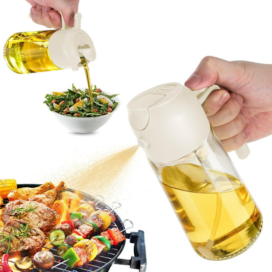 Flacon dozator de ulei de masline pentru bucatarie - dozator de ulei 2 in 1 si pulverizator de ulei pentru gatit, friteuza cu