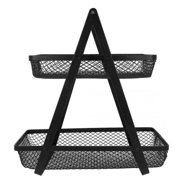 Fructieră etajată, metal și lemn, 27x18x29cm, negru mat