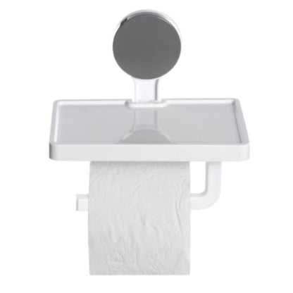 Suport hartie igienica cu raft depozitare telefon sau alte accesorii, prindere cu ventuza, 30x10x10 CM, alb