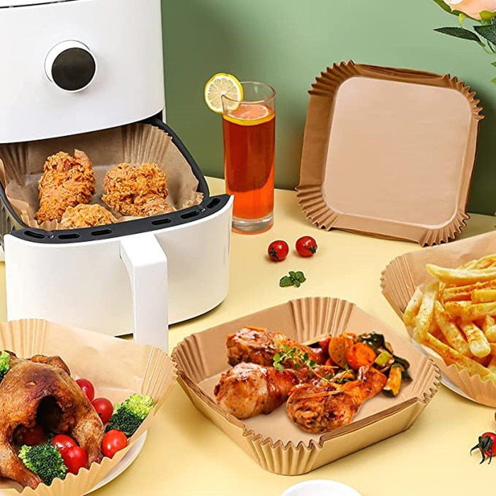 Set 100 hartii de copt pentru Air Fryer, 16x16x4.5cm, Patrat, Maro