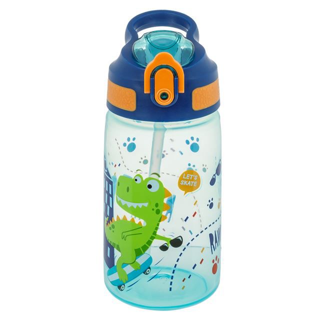 Sticla de apa copii, Cu pai si maner, 500 ml, Dinozaur, Pop Up, Pentru Scoala si Gradinita
