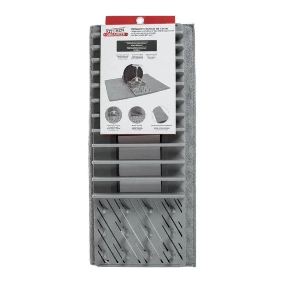 Uscator din plastic cu laveta pentru vase, poliester, gri, 45x3.6x16.5cm
