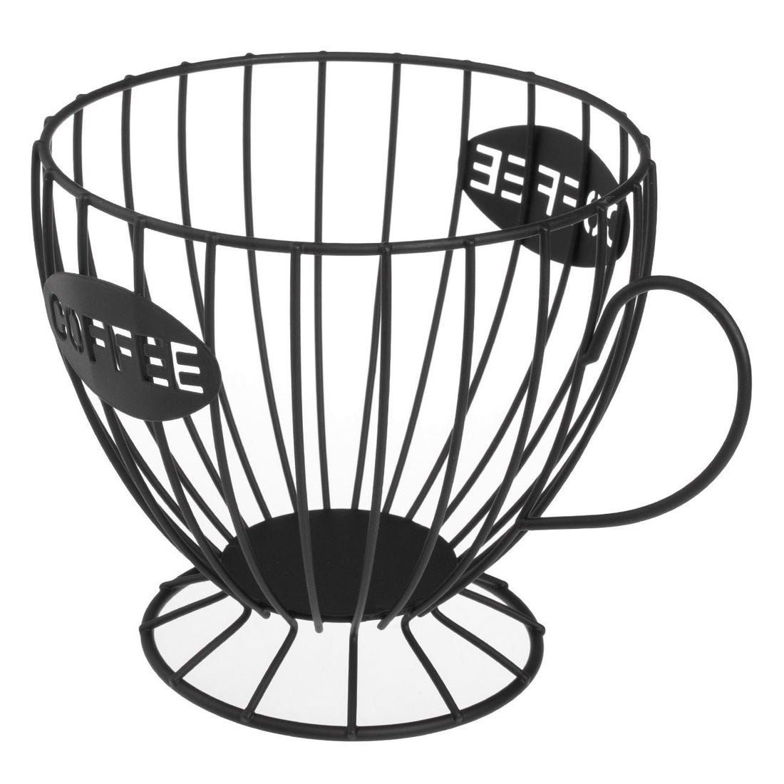 Suport metalic negru in forma de ceasca pentru capsule de cafea, 15x14cm