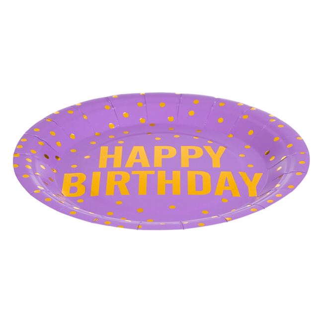 Set 25 de farfurii din carton pentru petrecere, multicolore, cu folie aurie si mesaj "Happy Birthday", 23cm