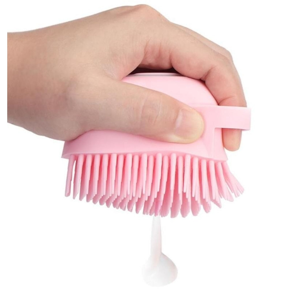 Burete din Silicon Soft pentru Curatare Corporala, Capilara, Rezervor 80ml pentru Sampon, Gel de Dus, 8.5 x 8 x 5.5 cm, Roz
