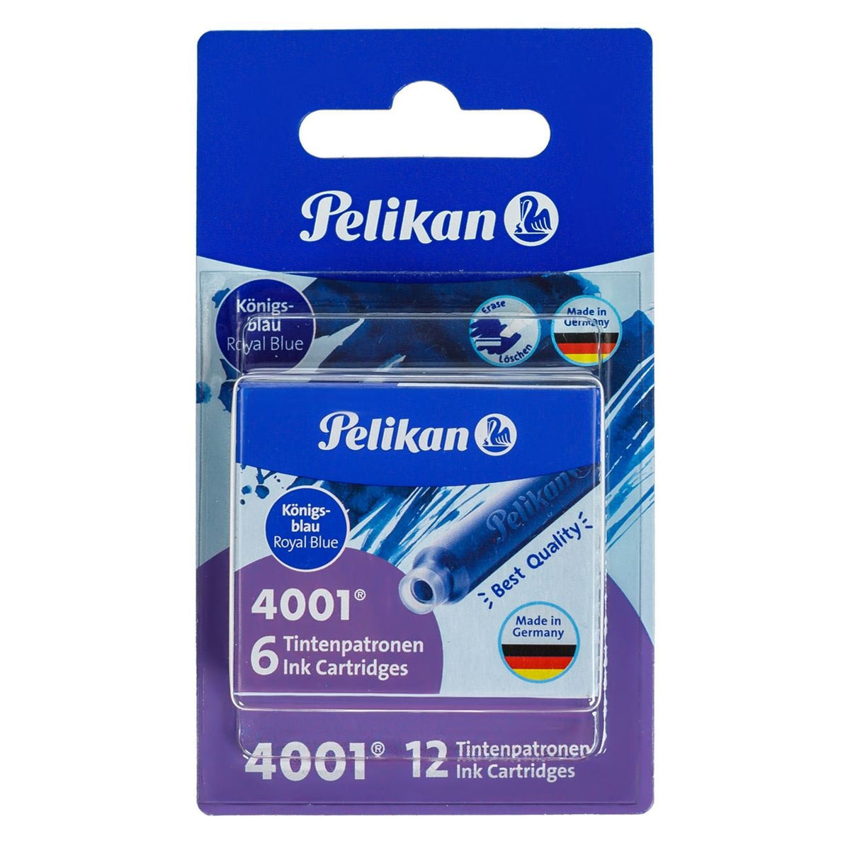Set Rezerve Cerneala Stilou, Pelikan, 4001, Albastru Regal, 12 Bucati