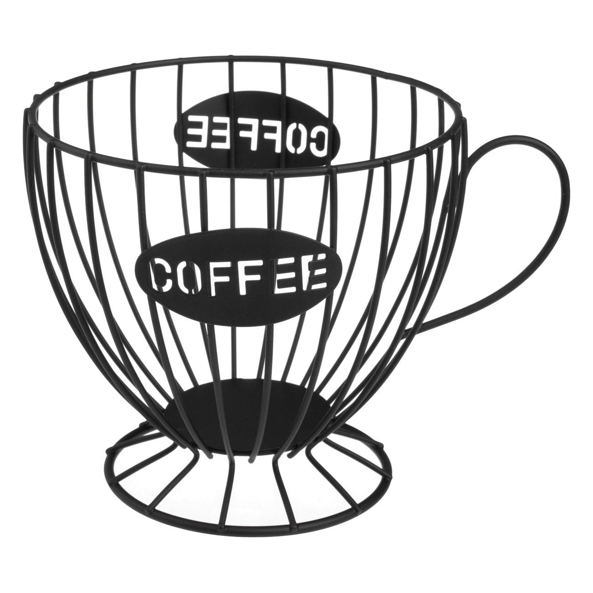 Suport metalic negru in forma de ceasca pentru capsule de cafea, 15x14cm
