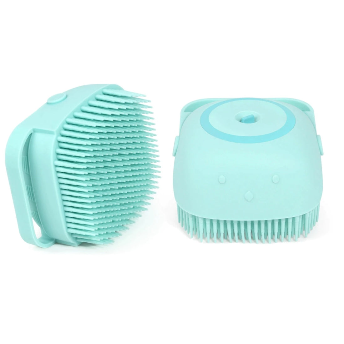 Burete din Silicon Soft pentru Curatare Corporala, Capilara, Rezervor 80ml pentru Sampon, Gel de Dus, 8.5 x 8 x 5.5 cm, Bleu