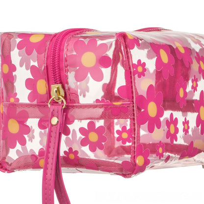 Portfard de vara transparent fucsia cu model margarete 19x10.5x10.5cm