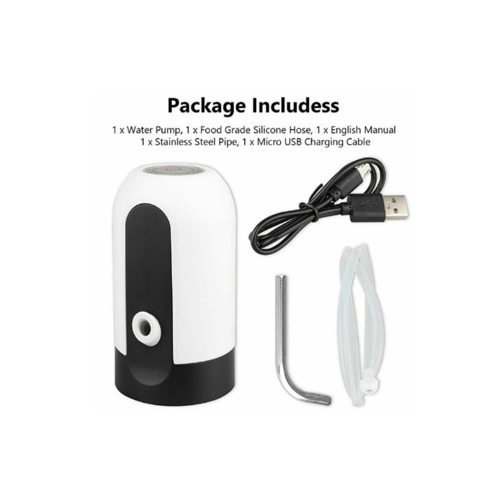Pompa electrica pentru bidonul cu apa, cablu USB inclus, alb/negru, 12.5 x 7 cm