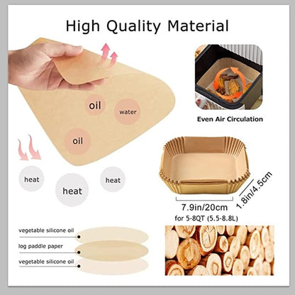 Set 100 hartii de copt pentru Air Fryer, 16x16x4.5cm, Patrat, Maro