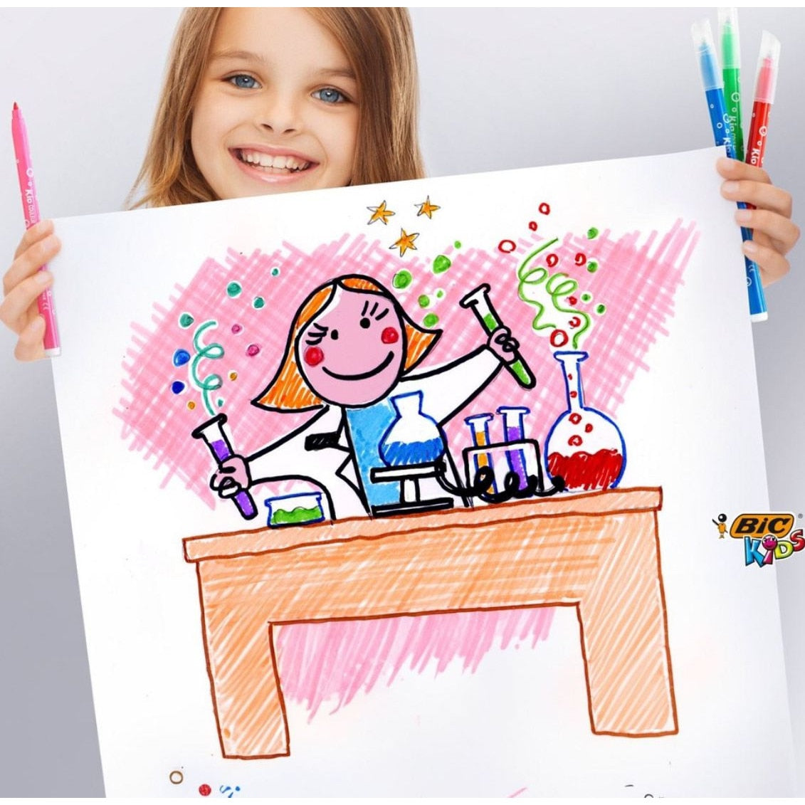 Set de 18 Carioci Lavabile Bic Kids, Culori Vii, Varf Fix Mediu, Capac ventilat, Multicolor