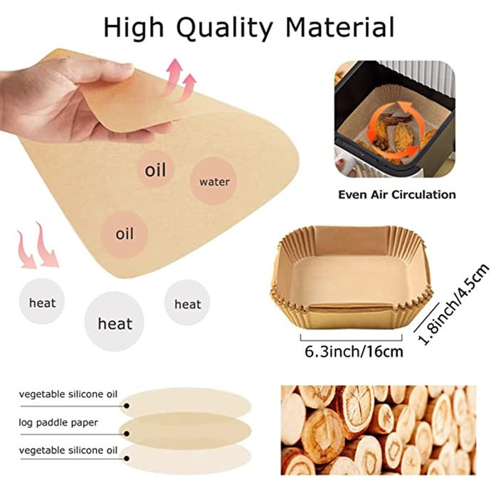Set 100 hartii copt air fryer, Termorezistent, Maro