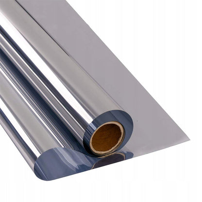 Folie autoadeziva efect oglinda 300x50 cm argintiu, protectie solara si intimitate, aplicare usoara pe geamuri, anti-UV, redu