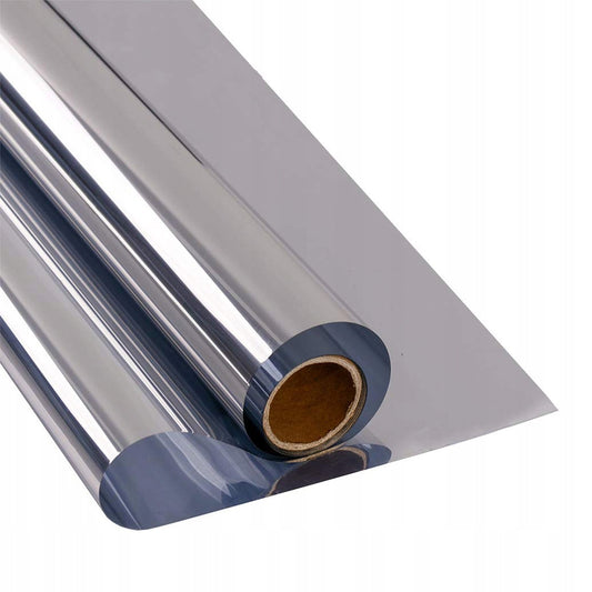 Folie autoadeziva efect oglinda 300x50 cm argintiu, protectie solara si intimitate, aplicare usoara pe geamuri, anti-UV, redu
