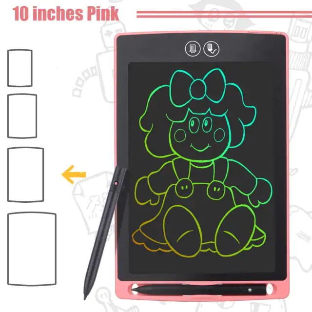 Tableta digitala color LCD Panel, 10 inch, pentru scris si desenat, 27 cm, roz, 3 ani+
