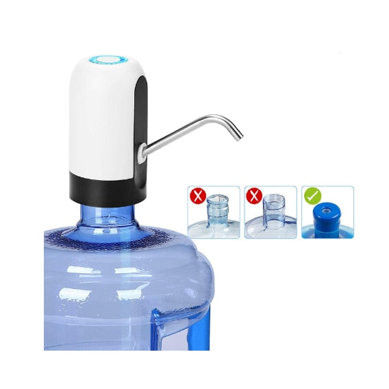 Pompa electrica pentru bidonul cu apa, cablu USB inclus, alb/negru, 12.5 x 7 cm