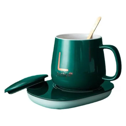 Set cana ceramica, cu incalzire, scris auriu Lucky, 350 ml, verde