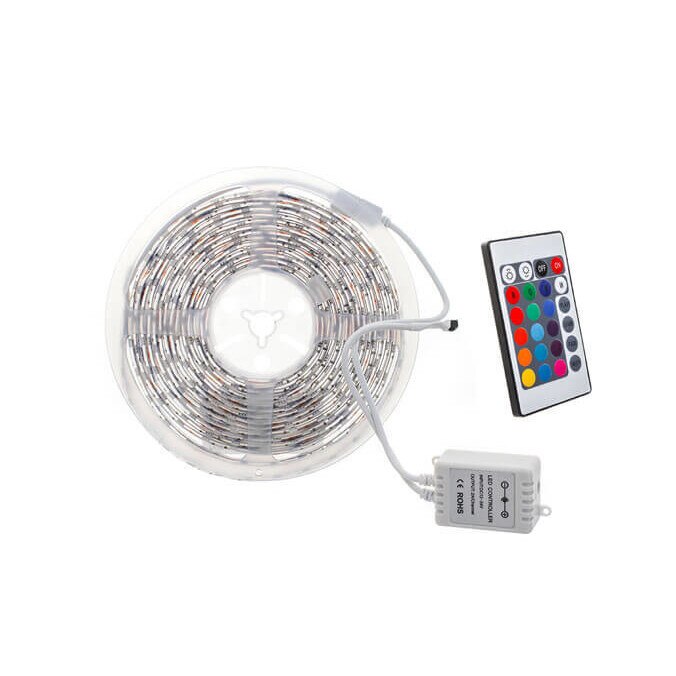Banda Led Multicolora RGB, Telecomanda 24 taste cu IR, Transformator 2A, 300 LED-uri, Lungime 5m