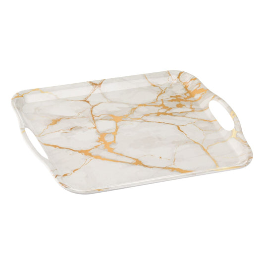 Tava de servire cu manere si imprimeu, gri, Exclusiv Sweet Decor, 35x25 cm