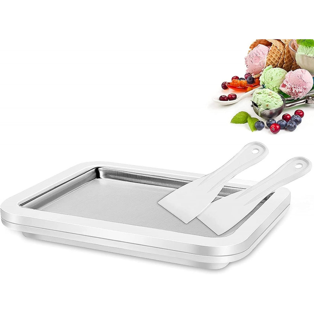 Plita termica pentru inghetata Thailandeza instant tip rulou, Accesorii Incluse, 22 cm, Alb, ForHouse