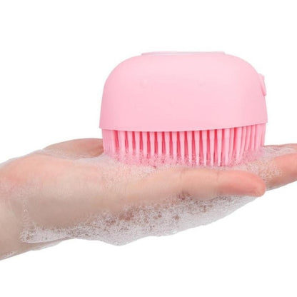Burete din Silicon Soft pentru Curatare Corporala, Capilara, Rezervor 80ml pentru Sampon, Gel de Dus, 8.5 x 8 x 5.5 cm, Roz