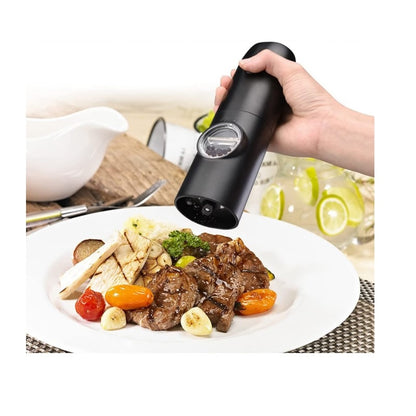 Set 2 rasnite electrice, Sare si Piper, cu stand incarcare USB, negru