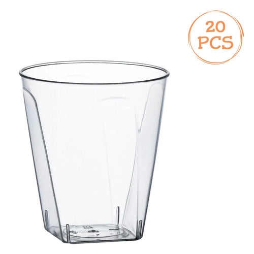 Pahare de shot din plastic cu baza patrata, reutilizabile, 60 ml, set 20 buc