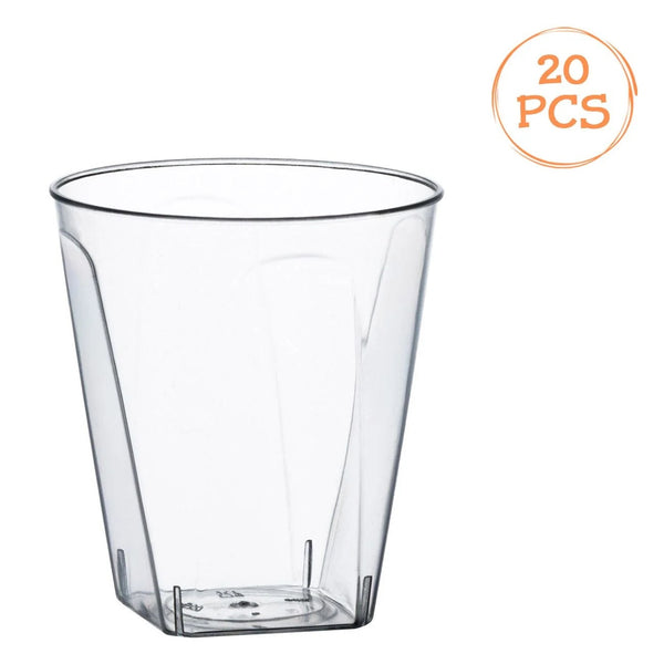 Pahare de shot din plastic cu baza patrata, reutilizabile, 60 ml, set 20 buc