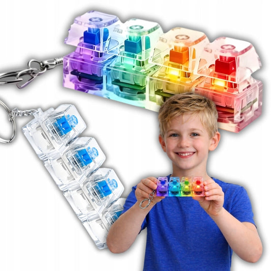Breloc fidget antistres, clicker cu iluminare LED RGB, 7,5x2,5x2cm, pentru copii