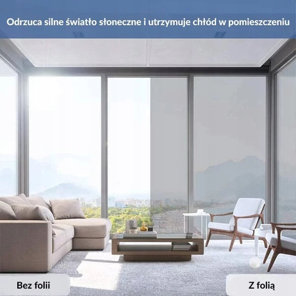 Folie autoadeziva efect oglinda 300x50 cm argintiu, protectie solara si intimitate, aplicare usoara pe geamuri, anti-UV, redu