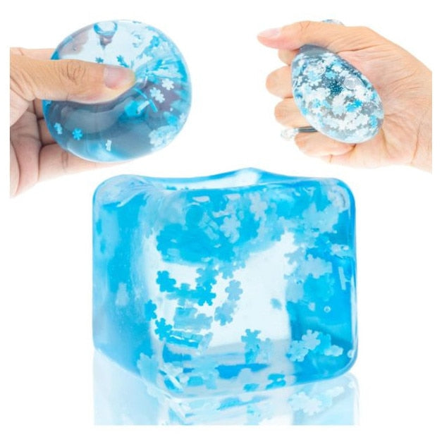 Cub antistres squishy 5 cm albastru, jucarie senzoriala moale cu fulgi, elastic, relaxare