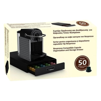 Sertar Organizare Capsule Cafea 50 bucati, Negru, pentru aparate Nespresso, suport integrat Negru
