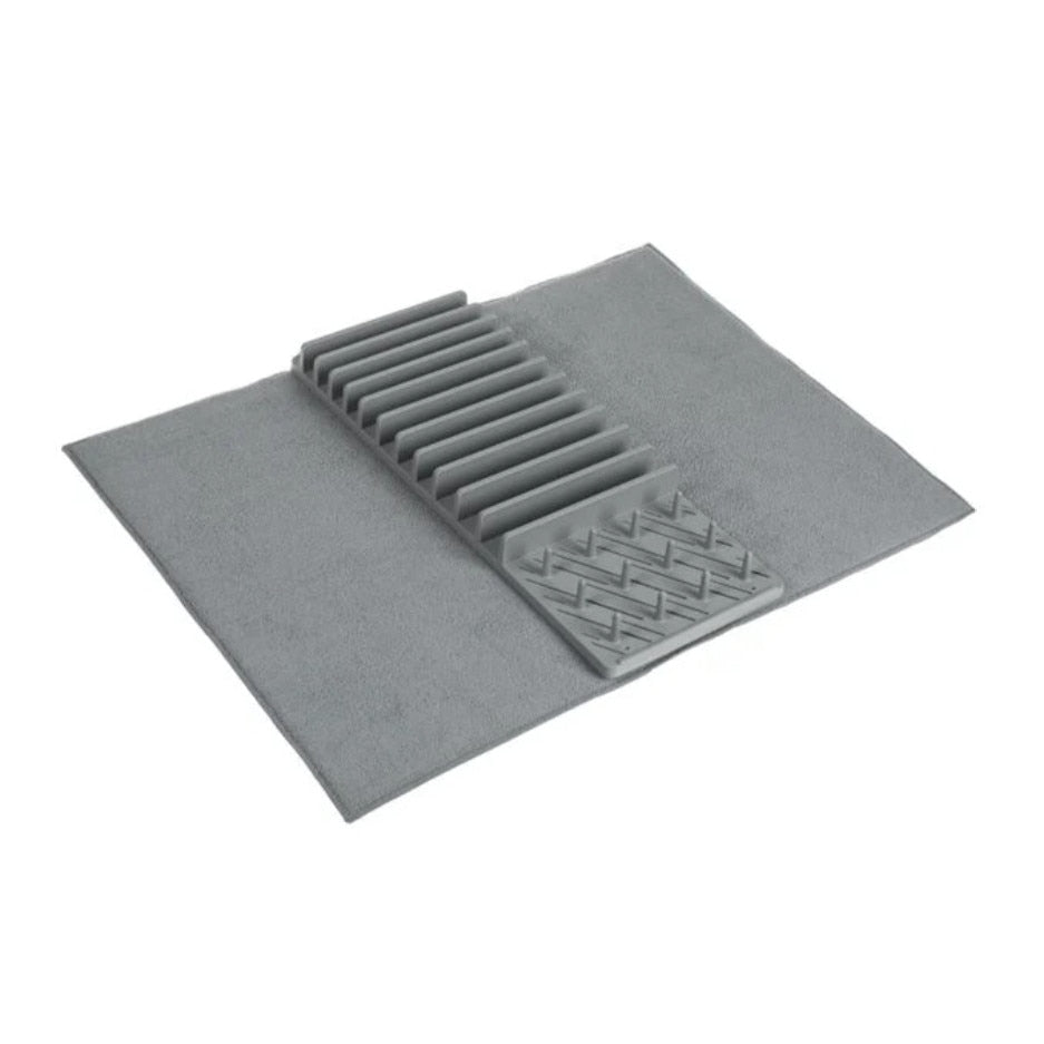 Uscator din plastic cu laveta pentru vase, poliester, gri, 45x3.6x16.5cm